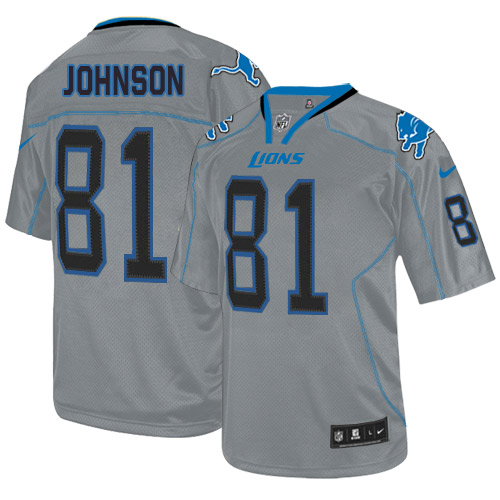  Lions #81 Calvin Johnson Lights Out Grey Men's Stitched NFL Elite Jersey