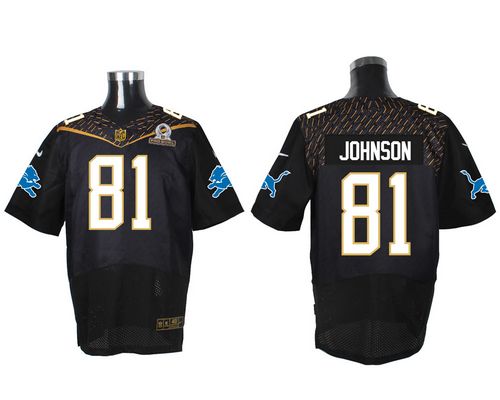  Lions #81 Calvin Johnson Black 2016 Pro Bowl Men's Stitched NFL Elite Jersey