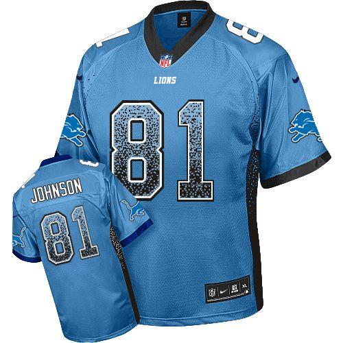  Lions #81 Calvin Johnson Blue Team Color Men's Stitched NFL Elite Drift Fashion Jersey