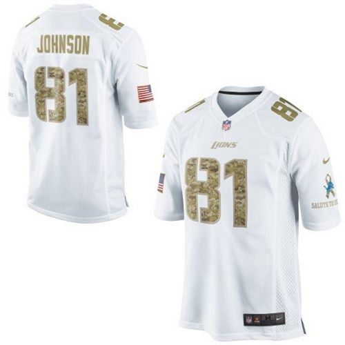  Lions #81 Calvin Johnson White Men's Stitched NFL Limited Salute to Service Jersey