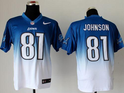  Lions #81 Calvin Johnson Blue/White Men's Stitched NFL Elite Fadeaway Fashion Jersey