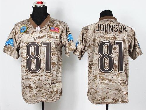  Lions #81 Calvin Johnson Camo Men's Stitched NFL New Elite USMC Jersey