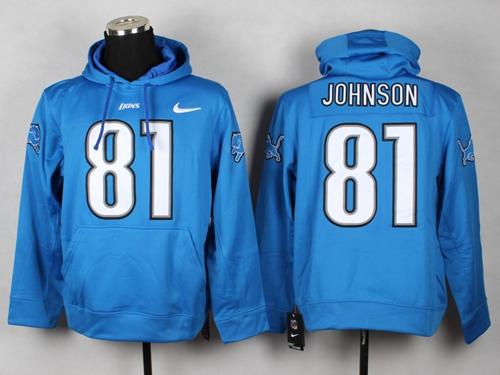 Detroit Lions #81 Calvin Johnson Pullover NFL Hoodie Blue