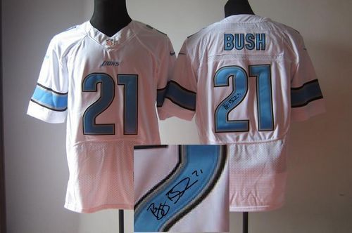  Lions #21 Reggie Bush White Men's Stitched NFL Elite Autographed Jersey