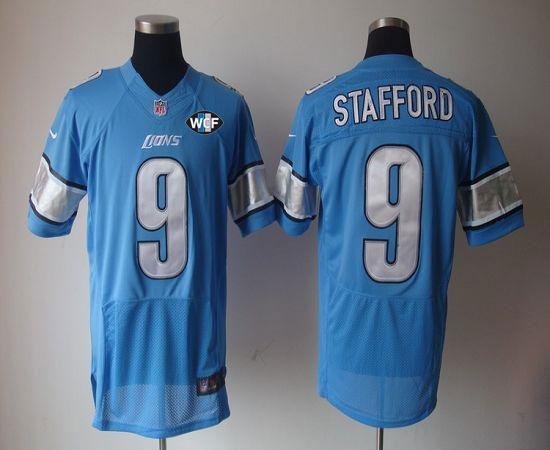  Lions #9 Matthew Stafford Blue Team Color With WCF Patch Men's Stitched NFL Elite Jersey