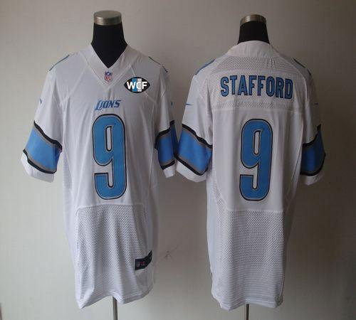  Lions #9 Matthew Stafford White With WCF Patch Men's Stitched NFL Elite Jersey