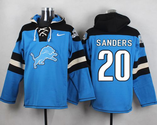  Lions #20 Barry Sanders Blue Player Pullover NFL Hoodie