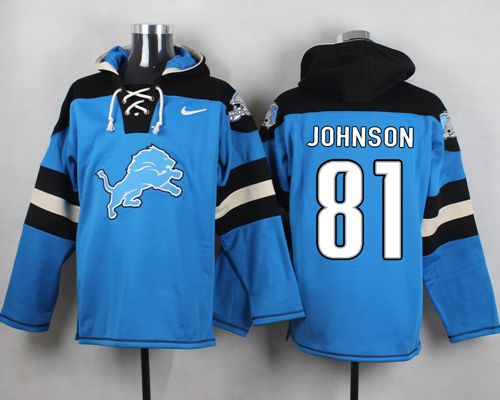  Lions #81 Calvin Johnson Blue Player Pullover NFL Hoodie