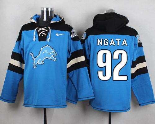  Lions #92 Haloti Ngata Blue Player Pullover NFL Hoodie