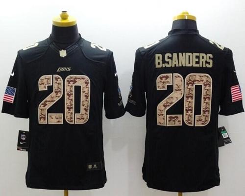  Lions #20 Barry Sanders Black Men's Stitched NFL Limited Salute to Service Jersey