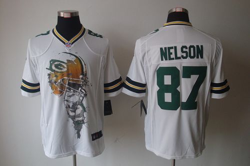  Packers #87 Jordy Nelson White Men's Stitched NFL Helmet Tri Blend Limited Jersey