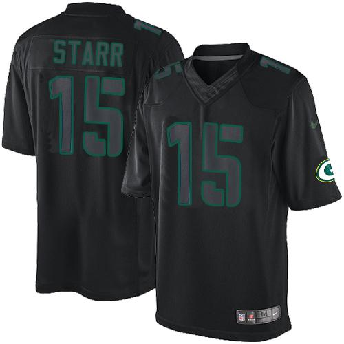  Packers #15 Bart Starr Black Men's Stitched NFL Impact Limited Jersey