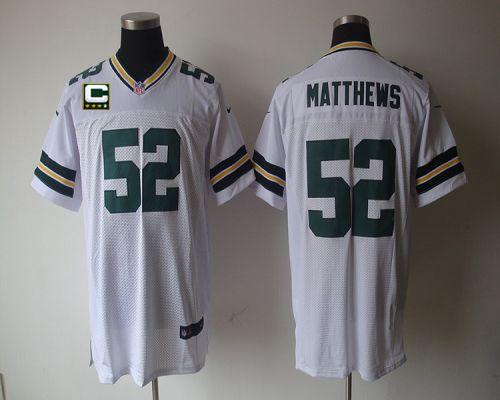 Packers #52 Clay Matthews White With C Patch Men's Stitched NFL Elite Jersey
