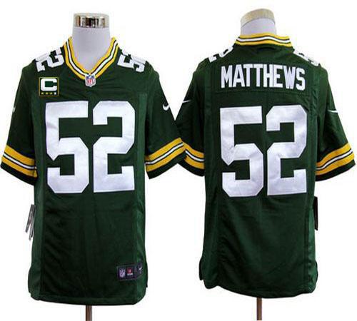  Packers #52 Clay Matthews Green Team Color With C Patch Men's Stitched NFL Game Jersey