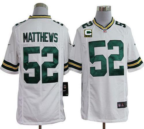  Packers #52 Clay Matthews White With C Patch Men's Stitched NFL Game Jersey