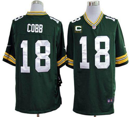  Packers #18 Randall Cobb Green Team Color With C Patch Men's Stitched NFL Game Jersey
