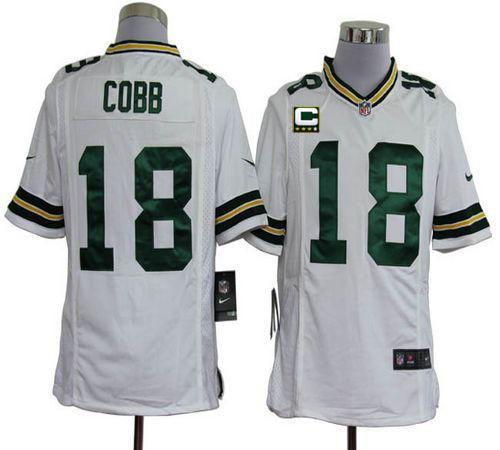  Packers #18 Randall Cobb White With C Patch Men's Stitched NFL Game Jersey