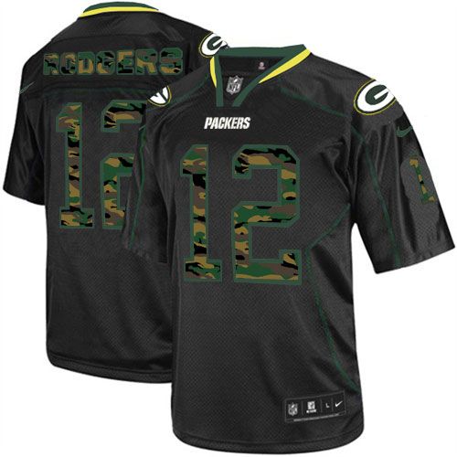  Packers #12 Aaron Rodgers Black Men's Stitched NFL Elite Camo Fashion Jersey