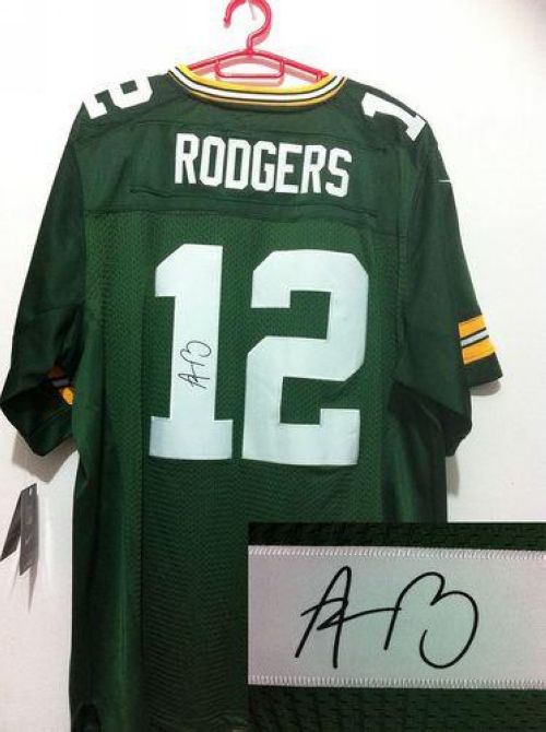  Packers #12 Aaron Rodgers Green Team Color Men's Stitched NFL Elite Autographed Jersey