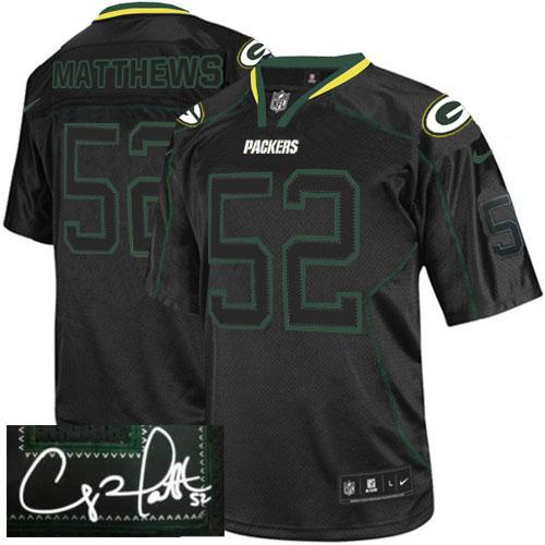  Packers #52 Clay Matthews Lights Out Black Men's Stitched NFL Elite Autographed Jersey