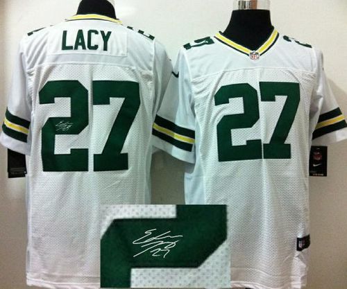  Packers #27 Eddie Lacy White Men's Stitched NFL Elite Autographed Jersey