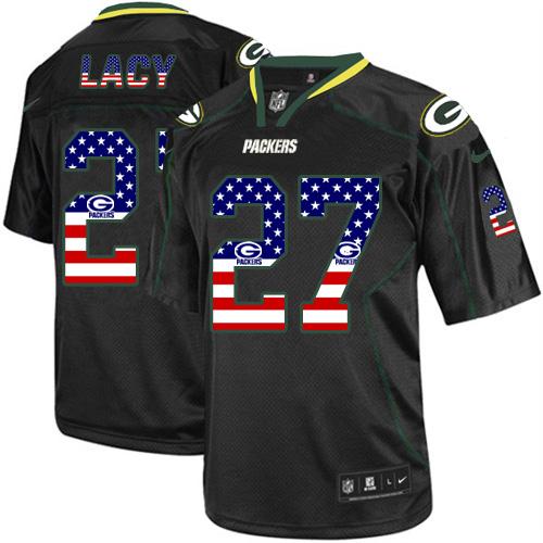  Packers #27 Eddie Lacy Black Men's Stitched NFL Elite USA Flag Fashion Jersey