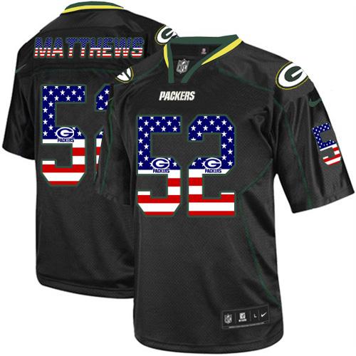  Packers #52 Clay Matthews Black Men's Stitched NFL Elite USA Flag Fashion Jersey
