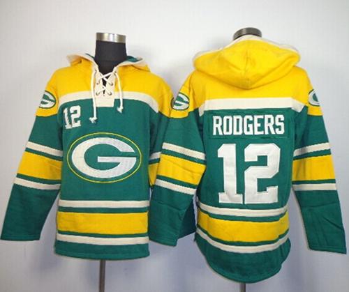  Packers #12 Aaron Rodgers Green Sawyer Hooded Sweatshirt NFL Hoodie