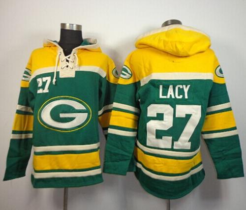  Packers #27 Eddie Lacy Green Sawyer Hooded Sweatshirt NFL Hoodie