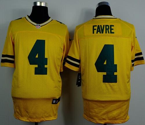  Packers #4 Brett Favre Yellow Alternate Men's Stitched NFL Elite Jersey