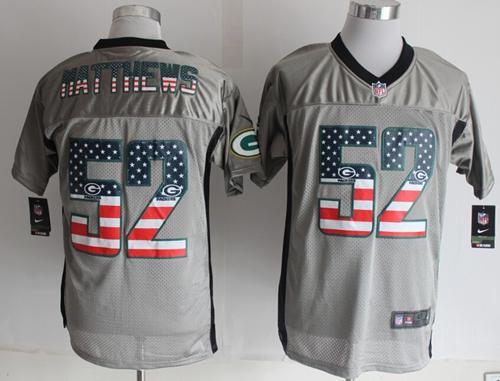  Packers #52 Clay Matthews Grey Men's Stitched NFL Elite USA Flag Fashion Jersey