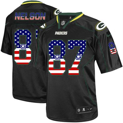  Packers #87 Jordy Nelson Black Men's Stitched NFL Elite USA Flag Fashion Jersey