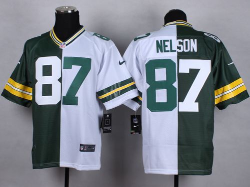  Packers #87 Jordy Nelson Green/White Men's Stitched NFL Elite Split Jersey