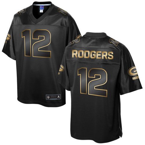  Packers #12 Aaron Rodgers Pro Line Black Gold Collection Men's Stitched NFL Game Jersey