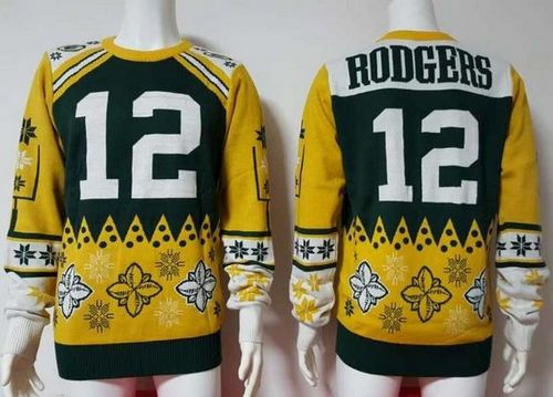  Packers #12 Aaron Rodgers Green/Yellow Men's Ugly Sweater