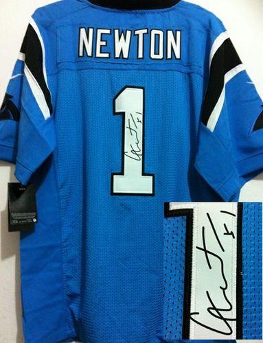 Panthers #1 Cam Newton Blue Alternate Men's Stitched NFL Elite Autographed Jersey