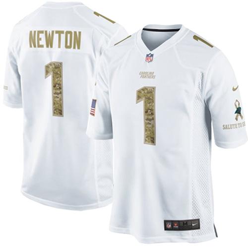 Panthers #1 Cam Newton White Men's Stitched NFL Limited Salute to Service Jersey