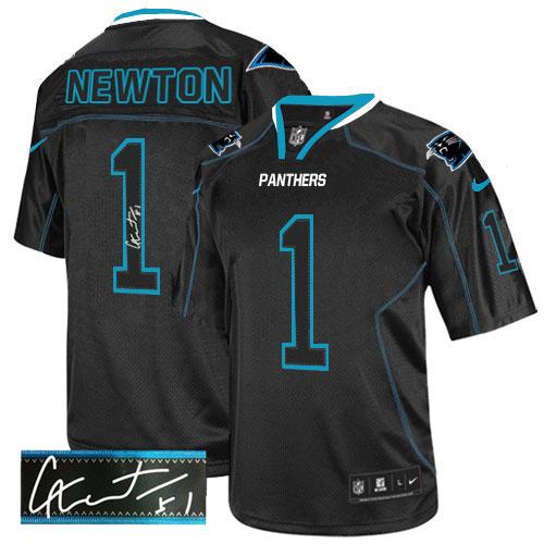  Panthers #1 Cam Newton Lights Out Black Men's Stitched NFL Elite Autographed Jersey