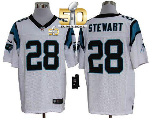  Panthers #28 Jonathan Stewart White Super Bowl 50 Men's Stitched NFL Elite Jersey