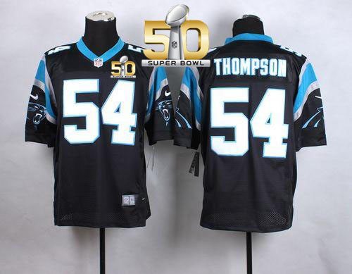  Panthers #54 Shaq Thompson Black Team Color Super Bowl 50 Men's Stitched NFL Elite Jersey