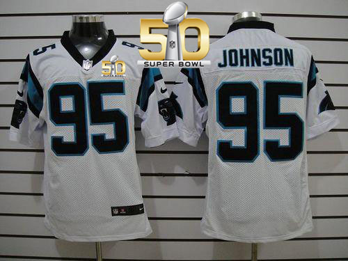  Panthers #95 Charles Johnson White Super Bowl 50 Men's Stitched NFL Elite Jersey