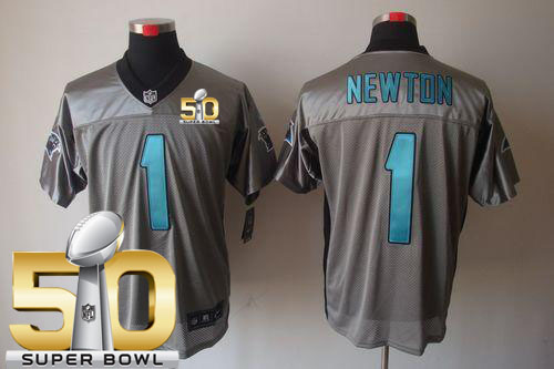  Panthers #1 Cam Newton Grey Shadow Super Bowl 50 Men's Stitched NFL Elite Jersey