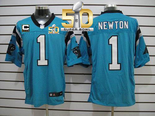  Panthers #1 Cam Newton Blue Alternate With C Patch Super Bowl 50 Men's Stitched NFL Elite Jersey