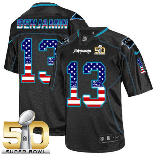  Panthers #13 Kelvin Benjamin Black Super Bowl 50 Men's Stitched NFL Elite USA Flag Fashion Jersey