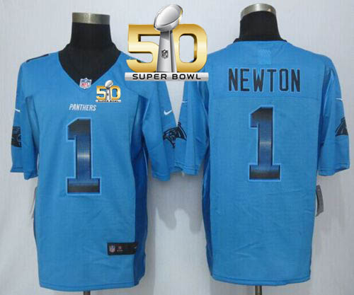  Panthers #1 Cam Newton Blue Alternate Super Bowl 50 Men's Stitched NFL Limited Strobe Jersey