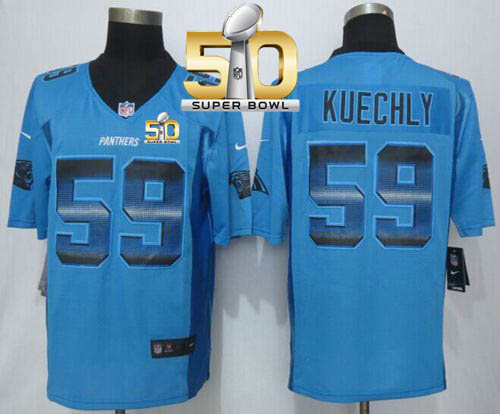  Panthers #59 Luke Kuechly Blue Alternate Super Bowl 50 Men's Stitched NFL Limited Strobe Jersey