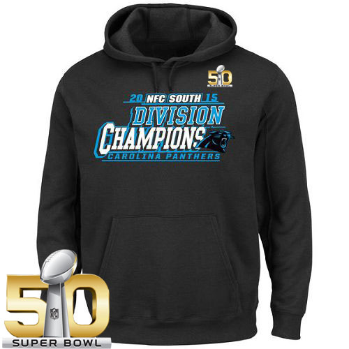 Men's Carolina Panthers Majestic Black Super Bowl 50 2015 NFC South Division Champions Pullover Hoodie