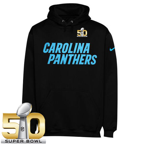 Men's Carolina Panthers  Black Super Bowl 50 KO Wordmark Performance Hoodie