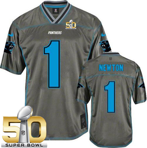  Panthers #1 Cam Newton Grey Super Bowl 50 Men's Stitched NFL Elite Vapor Jersey