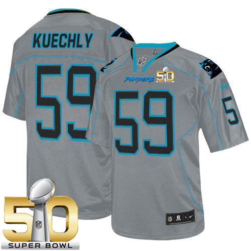  Panthers #59 Luke Kuechly Lights Out Grey Super Bowl 50 Men's Stitched NFL Elite Jersey